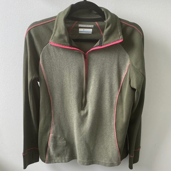 Columbia Women's Olive Green Omni-wick Half Zip Pullover Pink Piping Size L - Picture 1 of 7